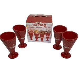 Cold Stone Creamery CERAMIC WAFFLE CONE SET Set of 4 wide 3.5 x 6 inch